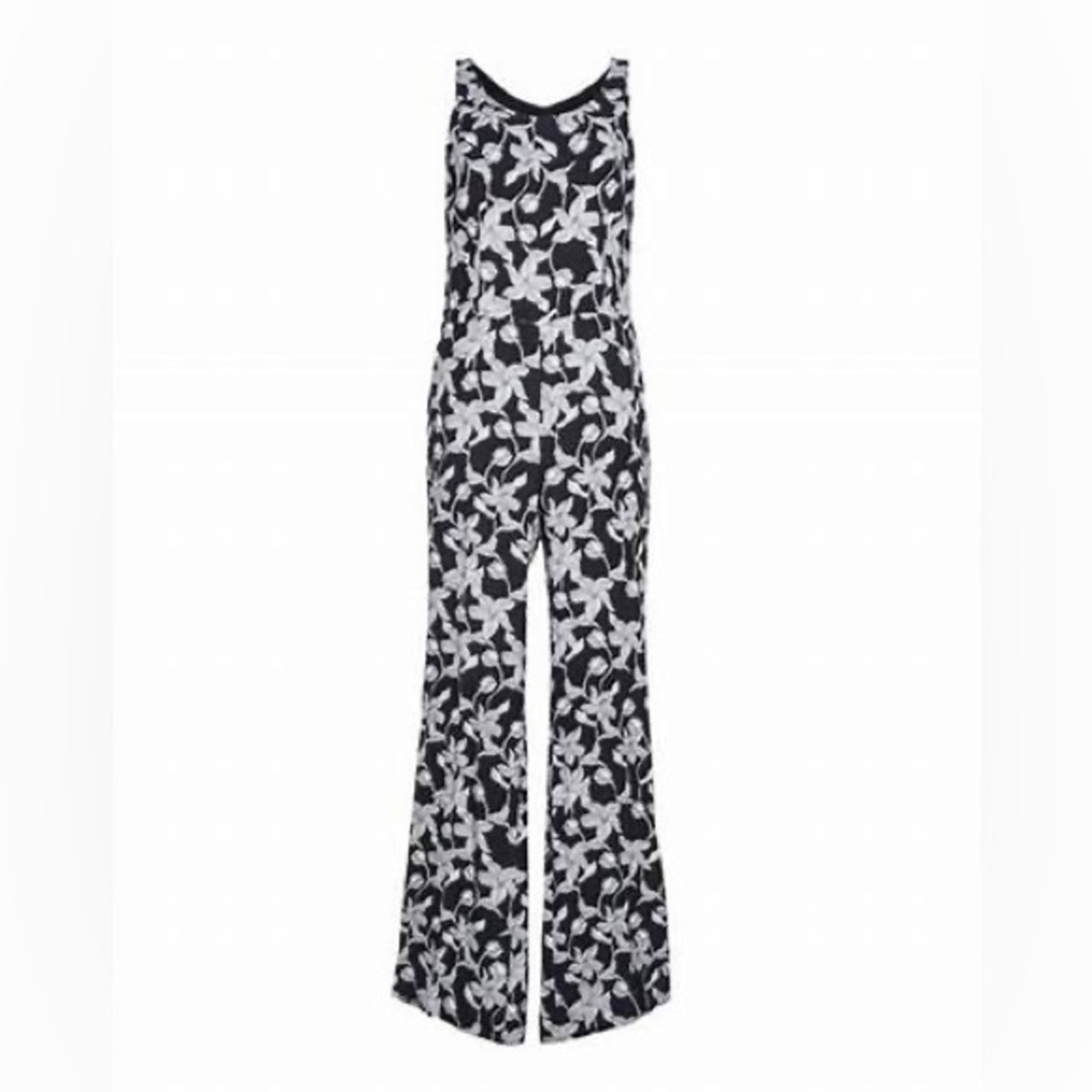 Sandro Paris Black White Floral Print Paradise Sleeveless Jumpsuit Size 4